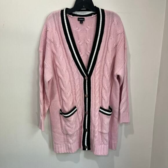 Torrid Pink Cable Knit Cardigan Sweater Size 1-US 14/16 Preppy Varsity Style - Picture 3 of 11